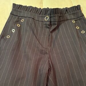 Mango Black Pinstripe High-Waist Pants with Grommet Detail